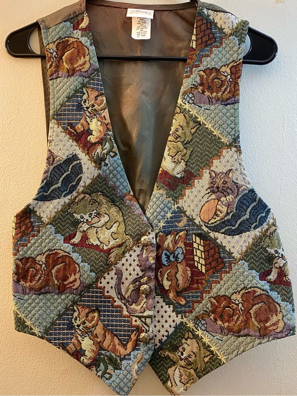 Vintage Backroad Blues Cat Tapestry Vest - Size Medium Made in USA